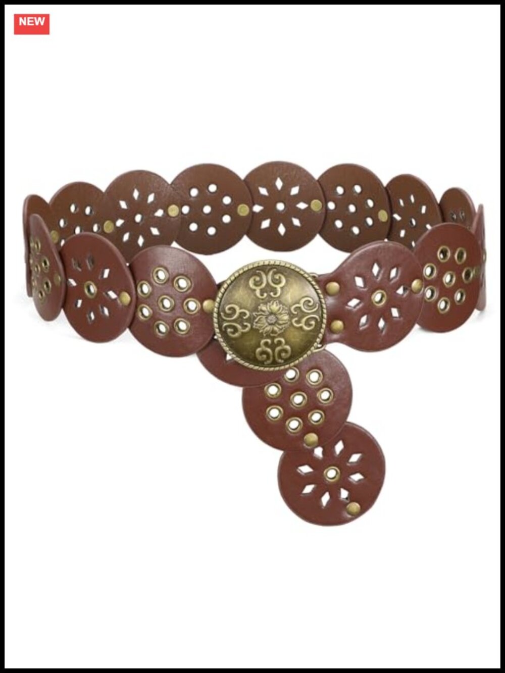Vintage Disc Western Belt Wide Boho Faux Leather Concho Cowgirl